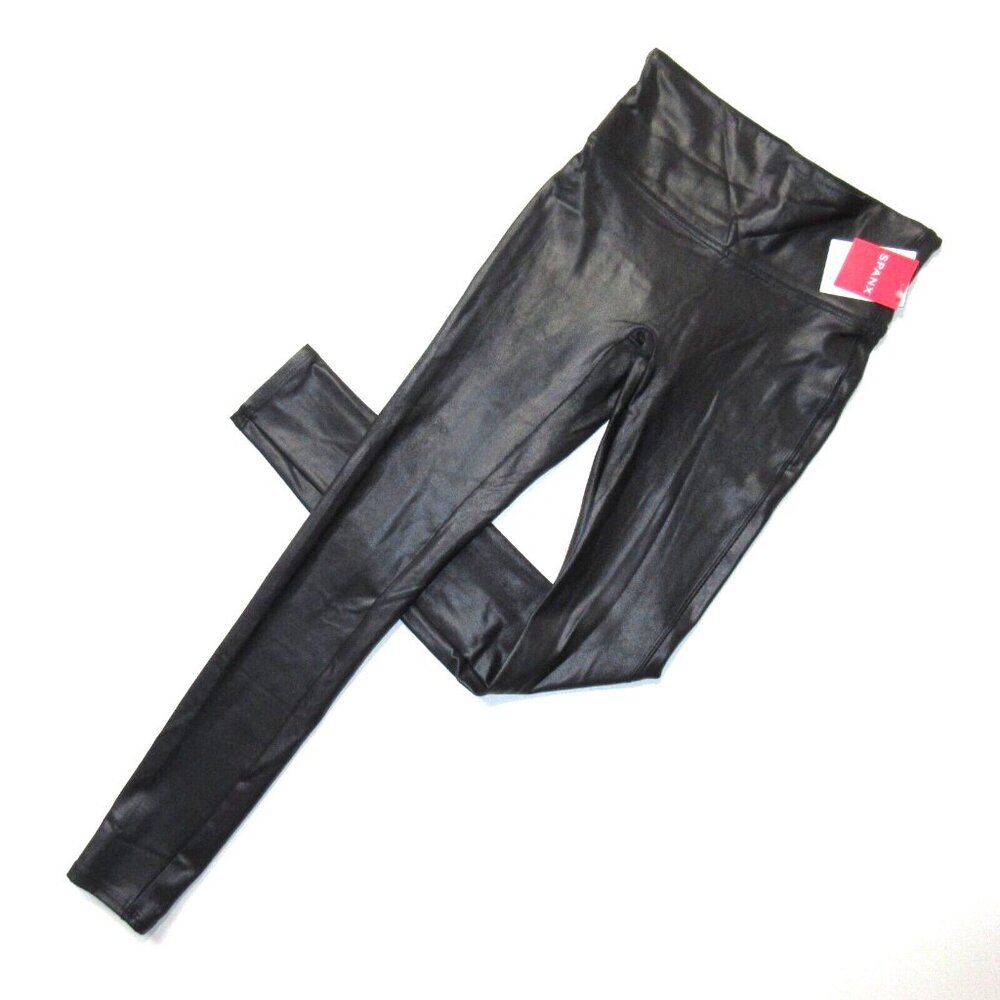 NWT SPANX 2437 High Waist Faux Leather Leggings in Black Glossy S